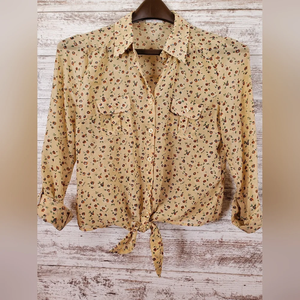 Vintage Mine Floral Crop Top Tie-Front Blouse - Picture 1 of 11